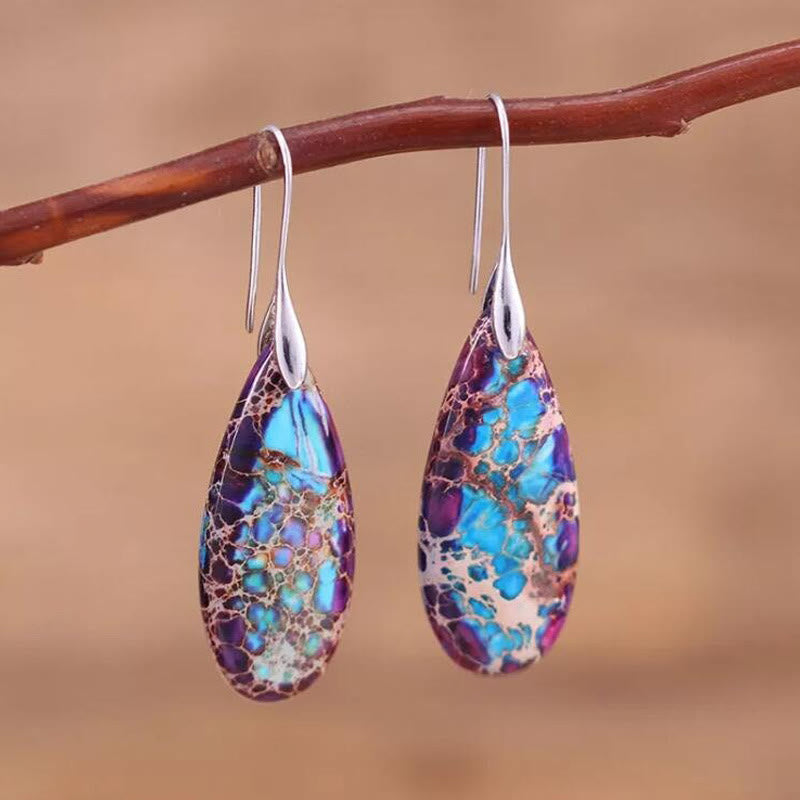 Droplet-shaped Emperor Stone Earrings - Amara-Purple-The Livary