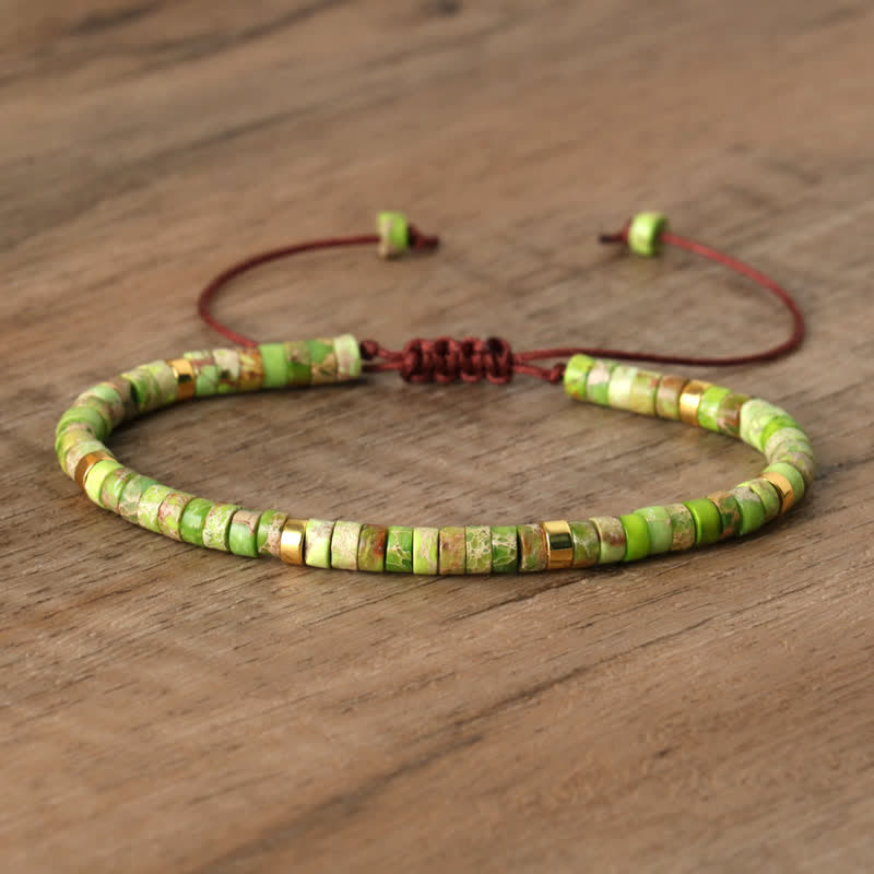 Braided Bracelet with 2.4 mm Natural Stone Rollers - Seraphina-Groene keizersteen-The Livary