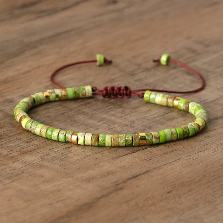 Braided Bracelet with 2.4 mm Natural Stone Rollers - Seraphina-Groene keizersteen-The Livary