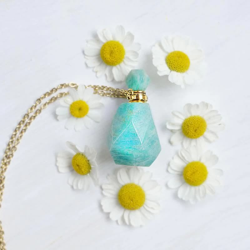 Crystal Perfume Bottle Necklace - Iris-Rose quartz-The Livary