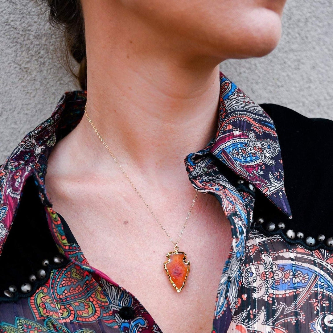 Natural Crystal Carnelian Arrowhead Necklace - Aeliana-Carnelian-The Livary