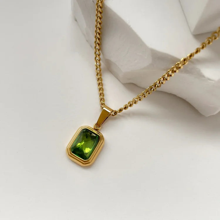 Vintage Gemstone Necklace - Celeste-Green Square-The Livary