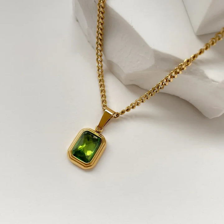 Vintage Gemstone Necklace - Celeste-Green Square-The Livary