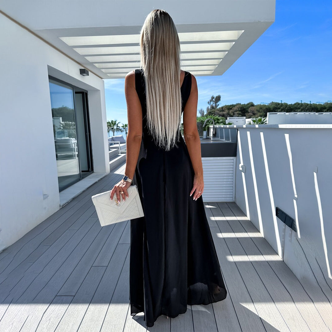 Stylish festive ladies' jumpsuit with dress look – Lorena-Black-S-The Livary