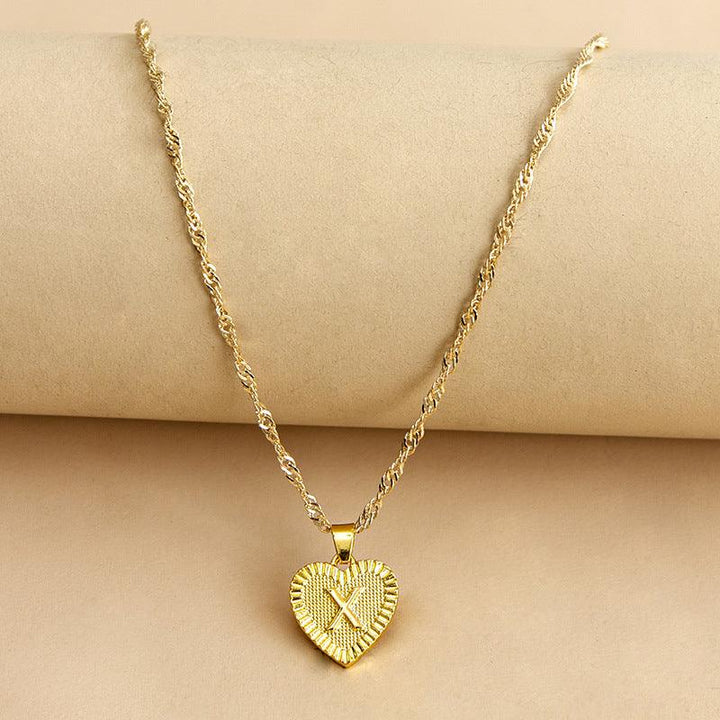 Gold Initial Heart Pendant Necklace - Amara-X-The Livary