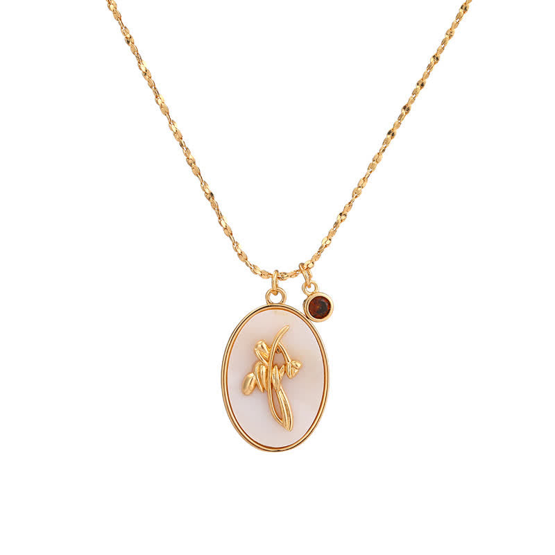 Birthstone with Birth Flowers Necklace - Aurora-July - Water Lily-The Livary