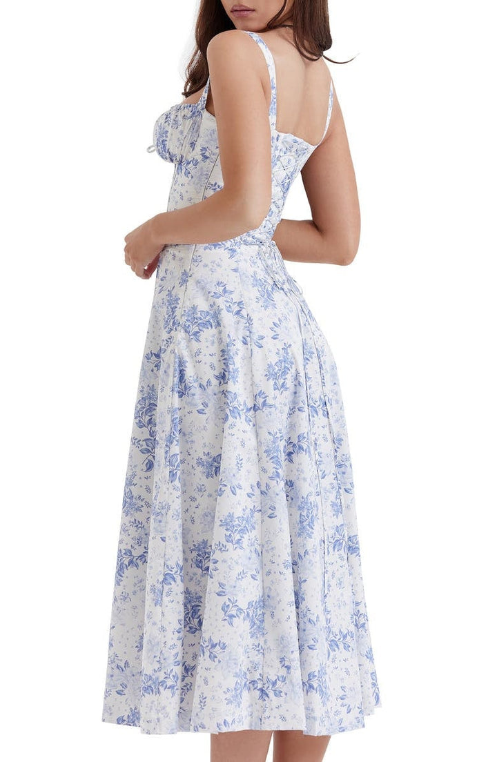 Bustier Summer Dress with Waist Shaper - Isabella-Knee length - 1 layer-Pink Flowers-XS-The Livary