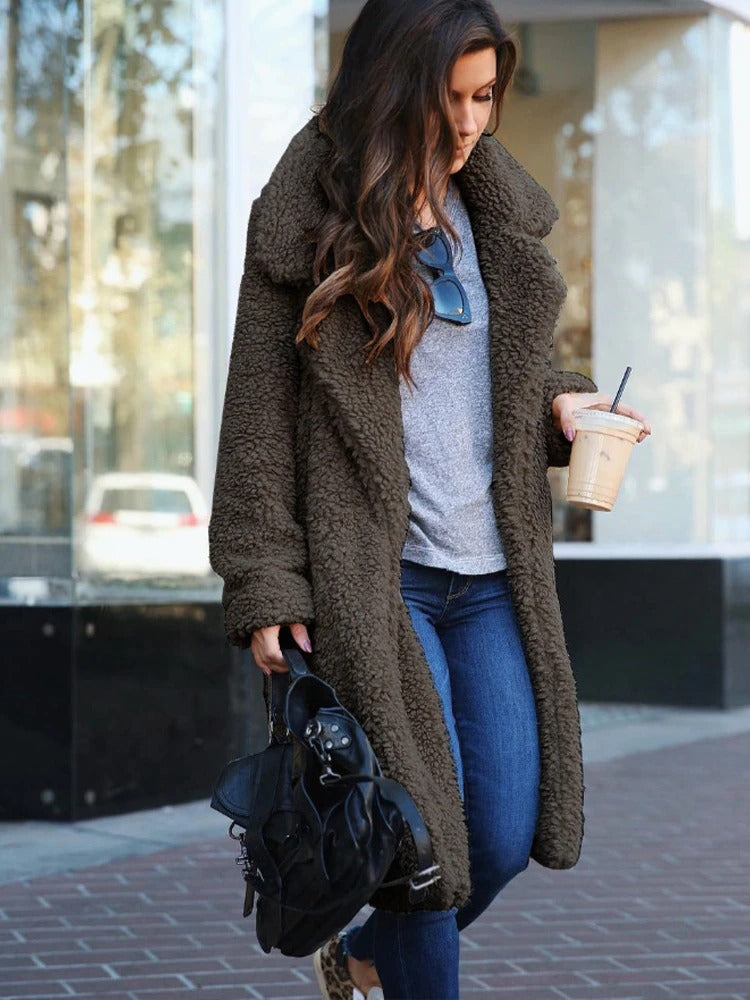 Trendy Warm Long Teddy Coat for Women - Isla-Dark grey-S-The Livary