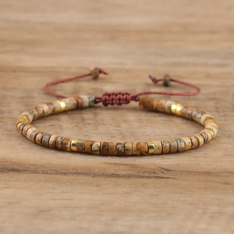 Braided Bracelet with 2.4 mm Natural Stone Rollers - Seraphina-Jasper in picture-The Livary