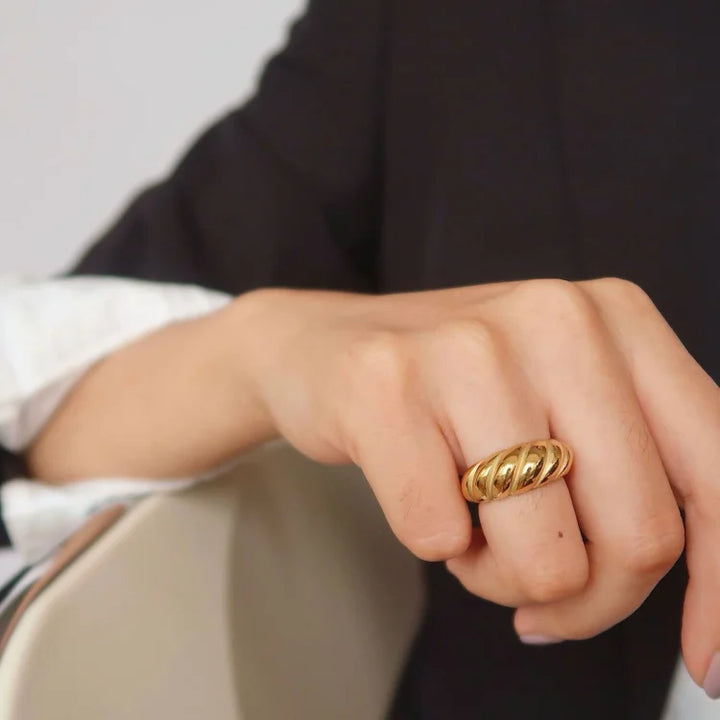 Golden Rope Dome Ring - Selene-5-The Livary