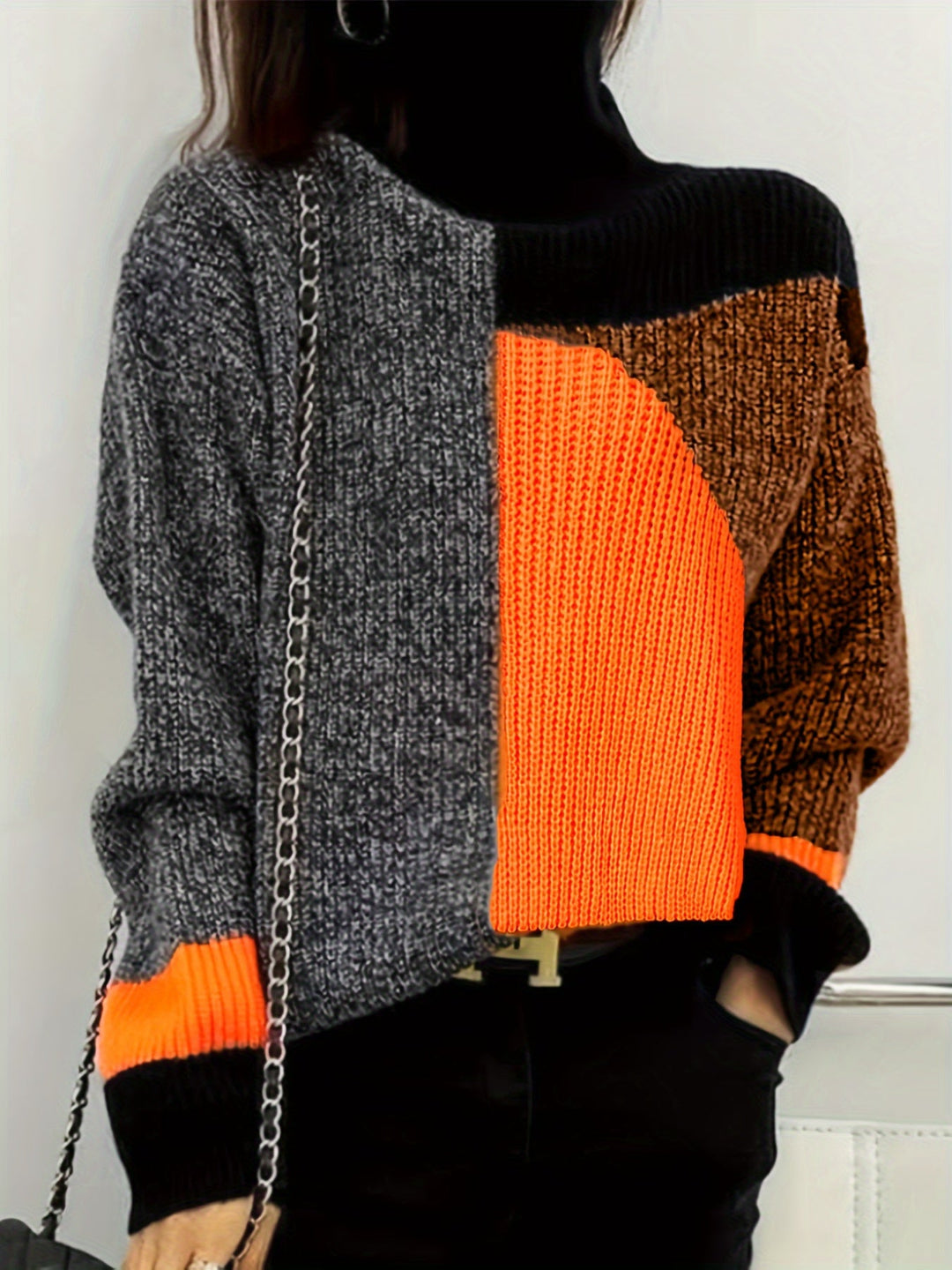 Warm Sweater with Collar - Lorena-Orange-S-The Livary