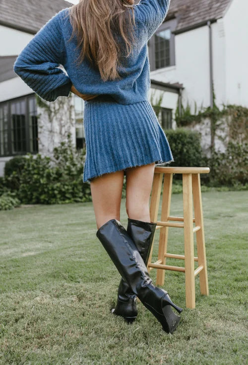 Trendy Pleated Sweater and Skirt Set - Isabella-Dark blue-XS-The Livary