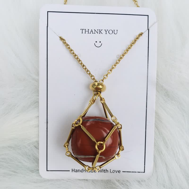 Small Natural Crystal Stone Bracelet Necklace - Iris-Red Jasper-Gold-The Livary