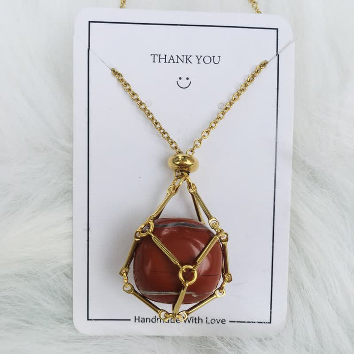 Small Natural Crystal Stone Bracelet Necklace - Iris-Red Jasper-Gold-The Livary