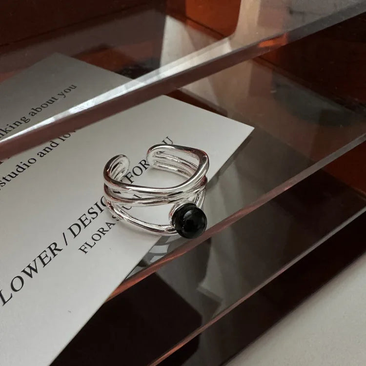 Black Onyx Multi-line Ring - Arden-The Livary