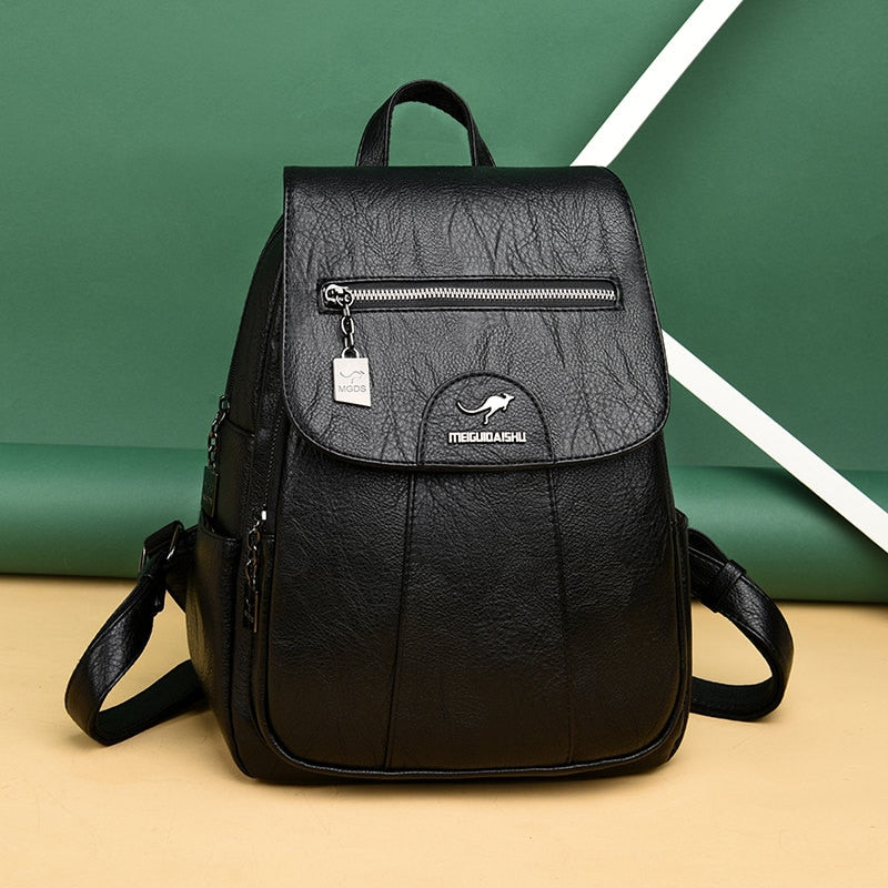 Luxury Leather Women's Backpack - Isolde-Black-The Livary