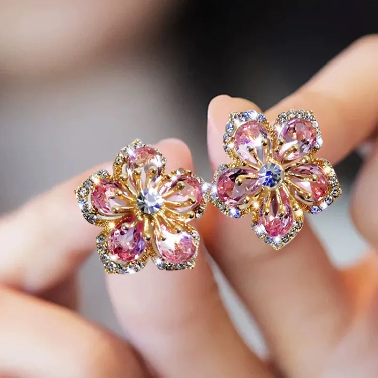 Flower-shaped Zirconia Earrings - Flora-The Livary