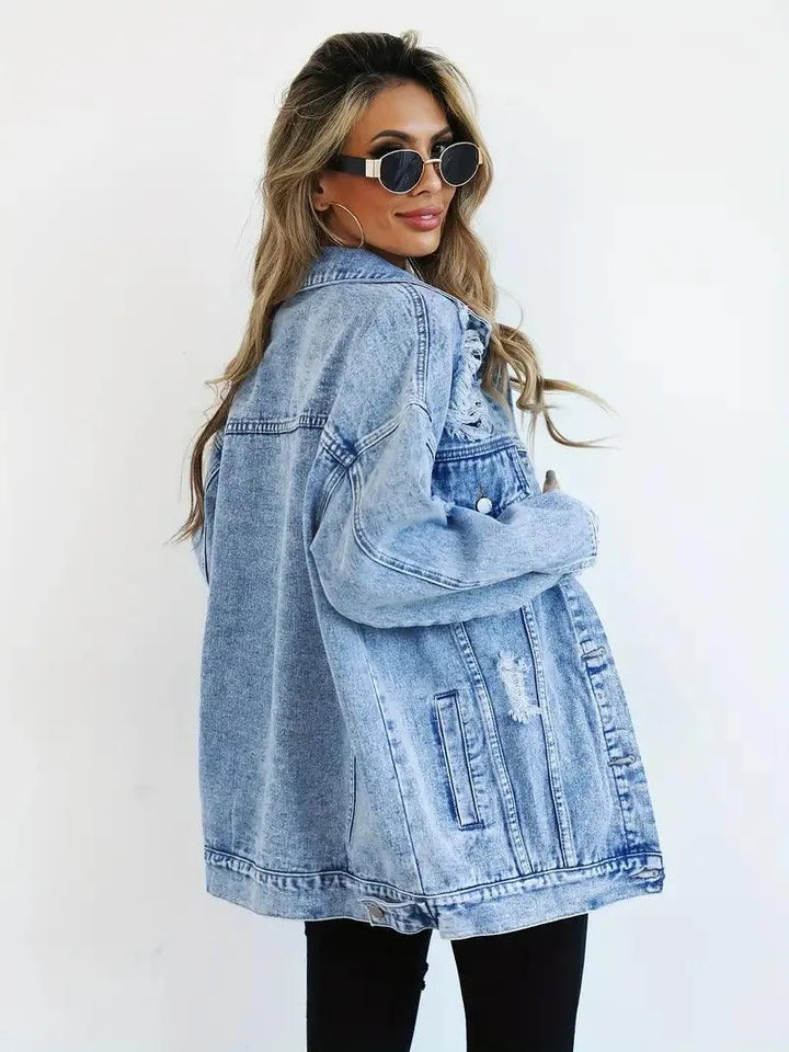 Waterproof & Lined Oversized Women's Denim Jacket with Hood – Talia-Blue-S-The Livary