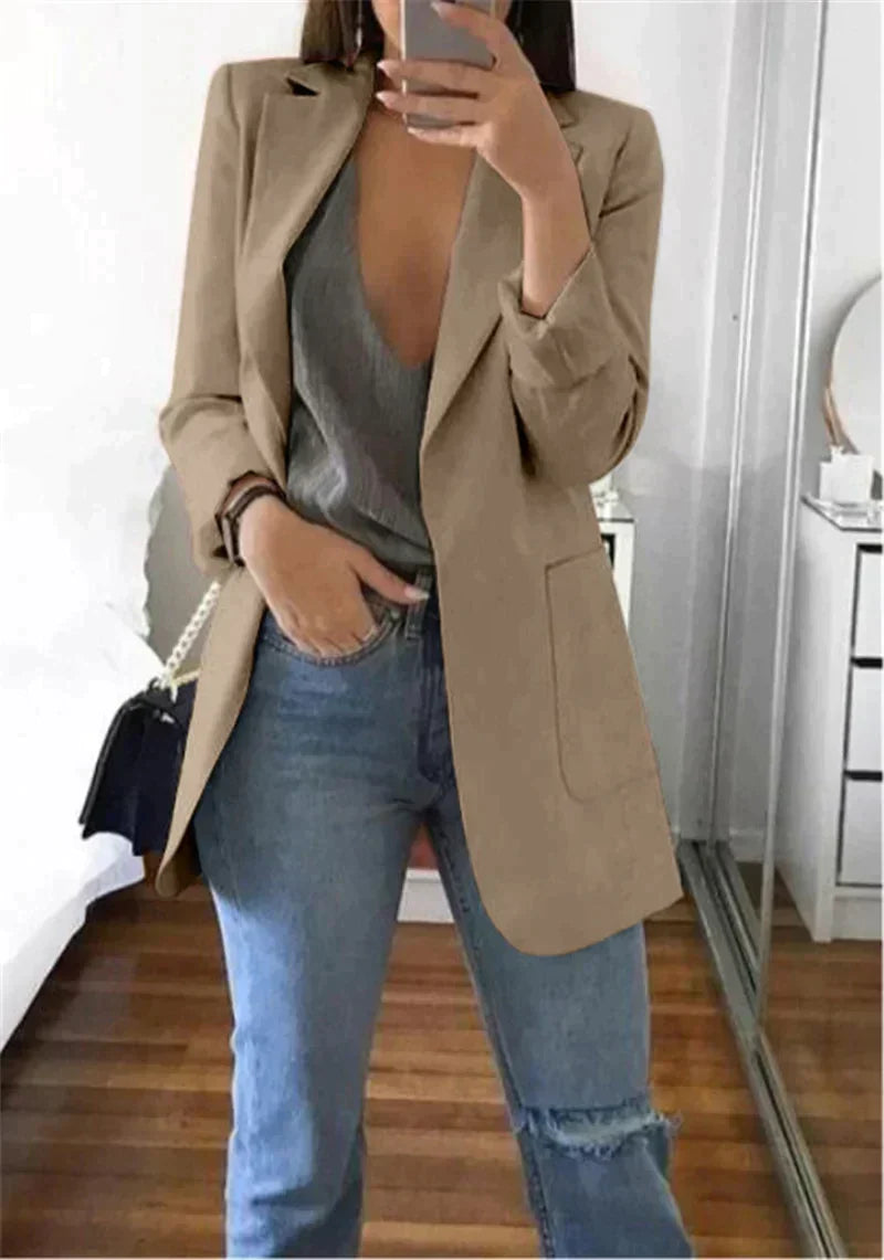 Stylish Elegant Streetwear Blazer - Serena-Khaki-S-The Livary