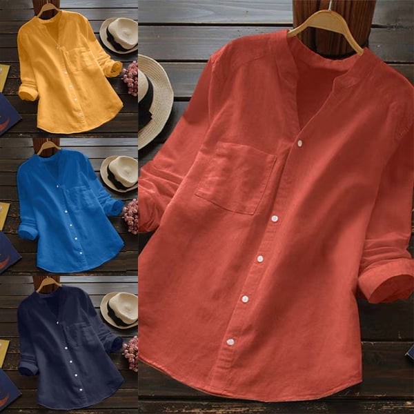 Ladies Linen Shirt with Long Sleeves – Isla-Red-S-The Livary