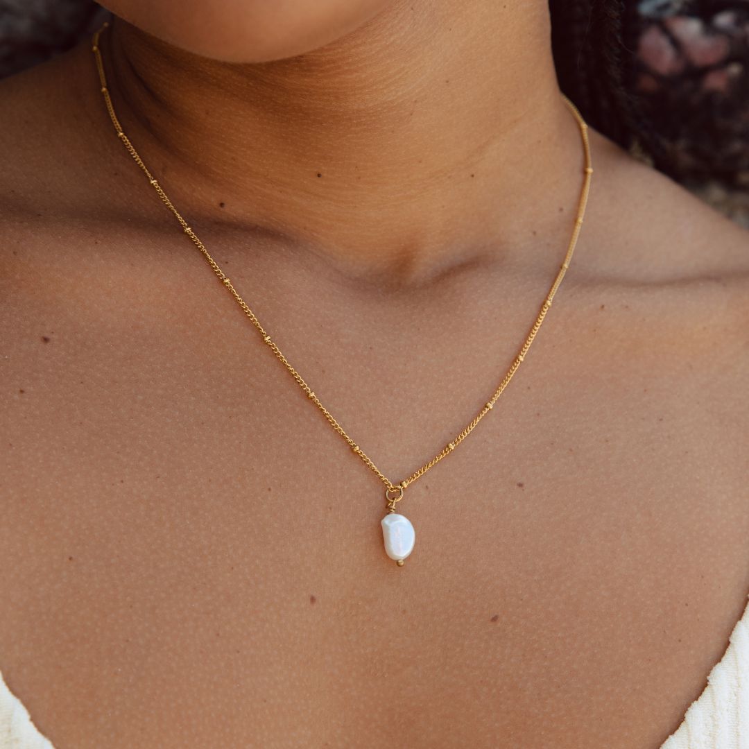 Baroque Pearl Pendant Necklace - Anisa-Gold-The Livary