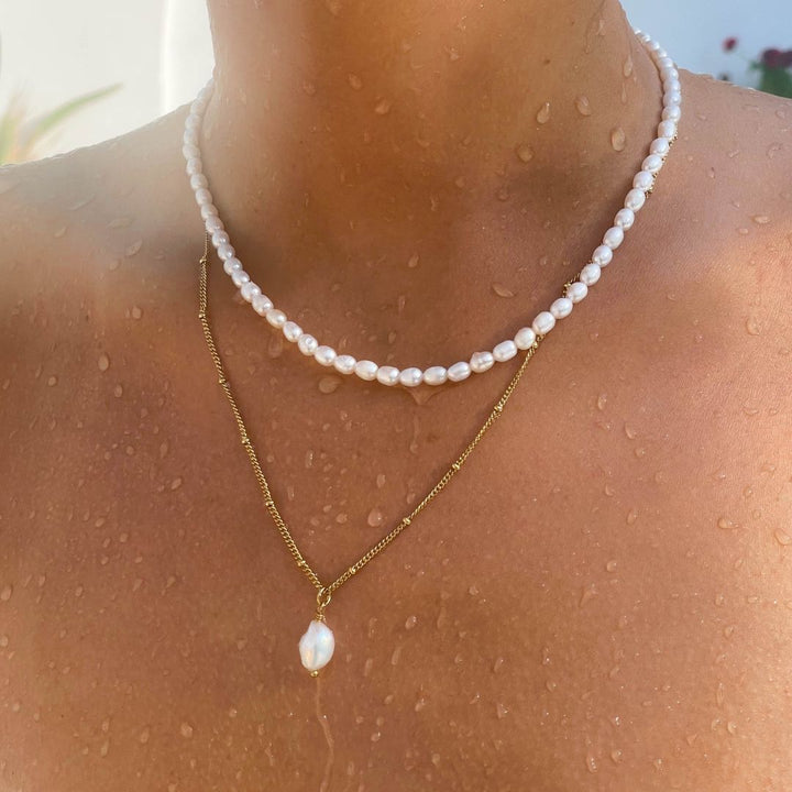 Baroque Pearl Pendant Necklace - Anisa-Gold-The Livary