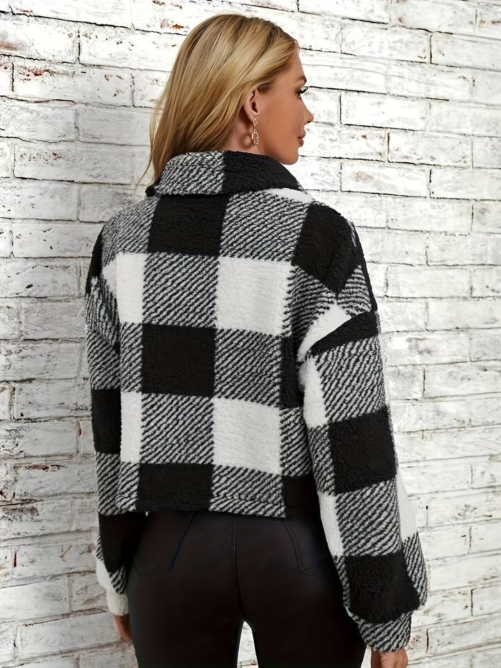 Checked Teddy Jacket with Button Closure - Clara-Green-XS-The Livary