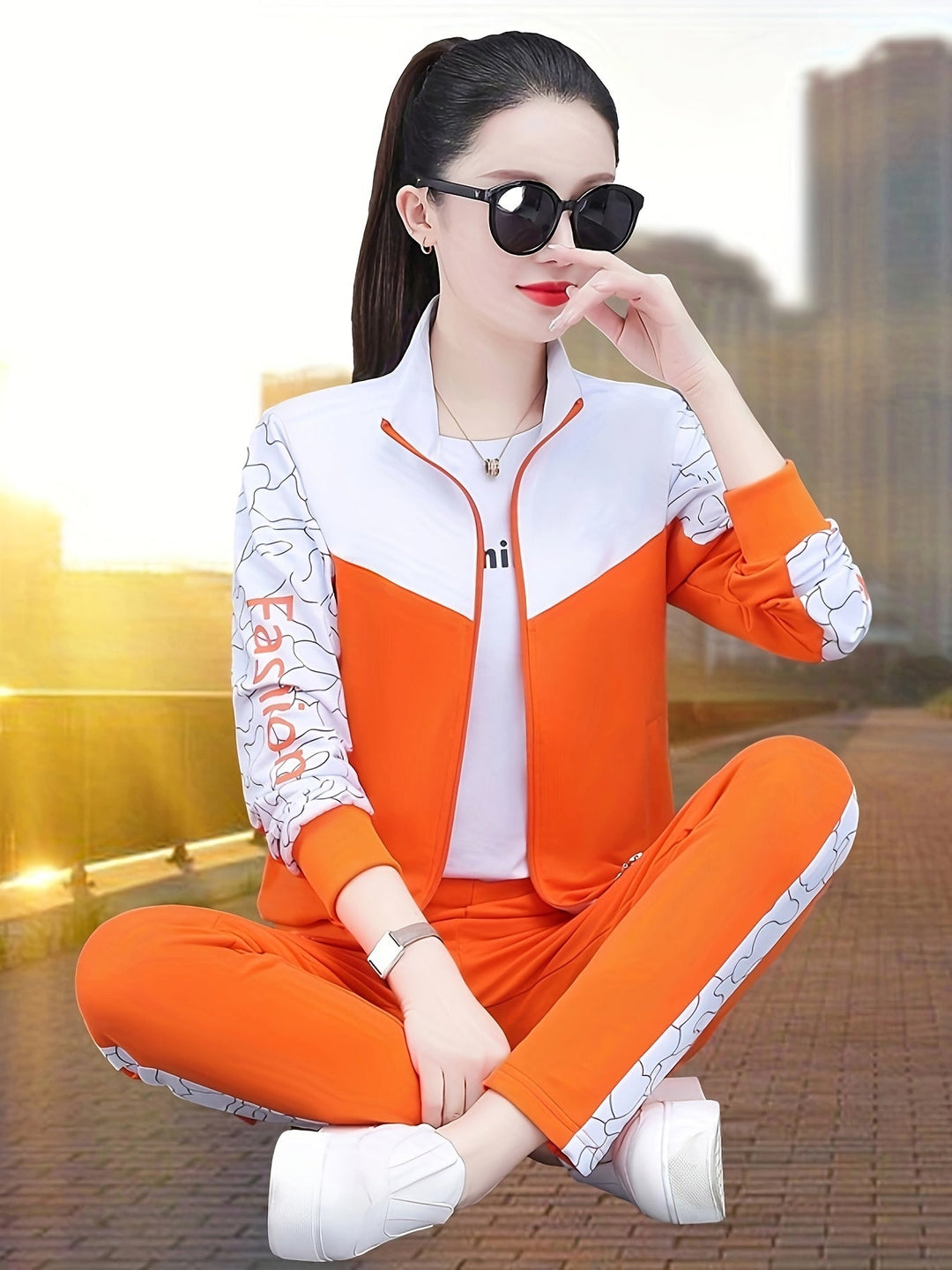 Comfortable and Stylish Tracksuit for Women - Sabine-Orange - Orange-M-The Livary