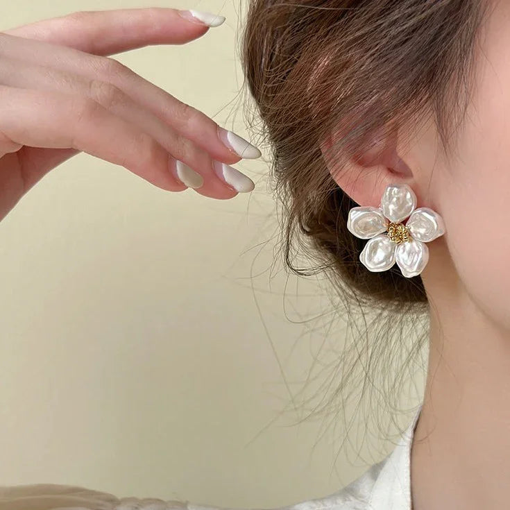 Irregular Pearl Petal Earrings - Celine-The Livary