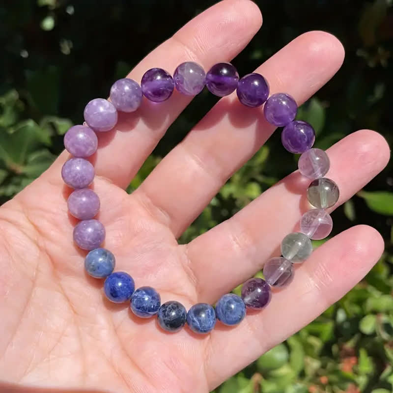 Anti-Anxiety Amethyst, Lepidolite and Lapis Lazuli Bracelet - Aurora-The Livary