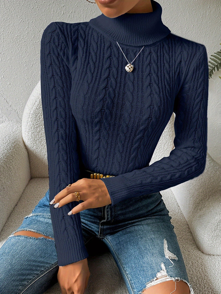 Plain Cable Knit Sweater for Women - Amara-Dark blue-S-The Livary