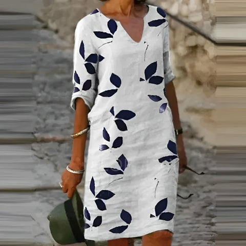 Trendy Summer Dress with Leaf Print – Liora-White-S-The Livary