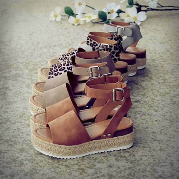 Ladies' wedge espadrille sandals with strap - Livia-Black-3-The Livary