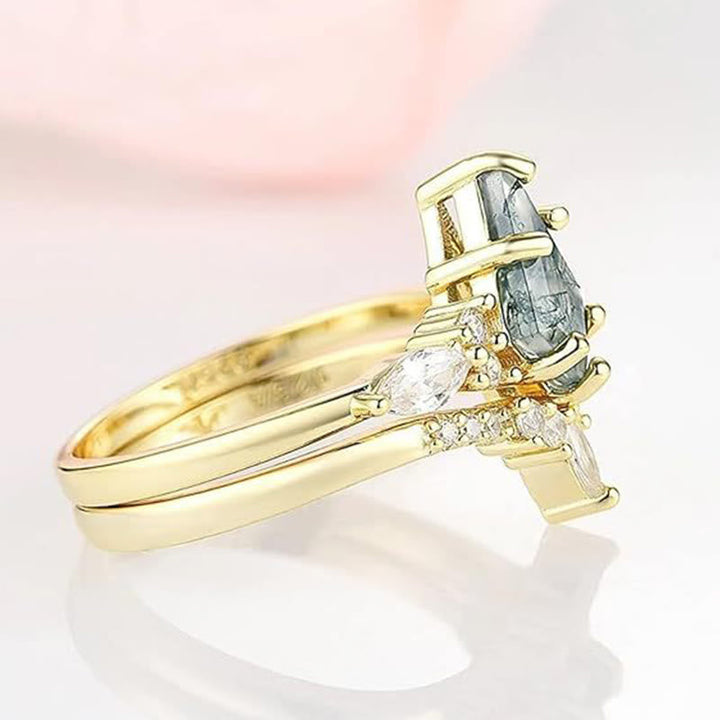 Stylish 2-piece Moss Agate Ring Set - Serenia-Rose gold-1.93 inches-The Livary