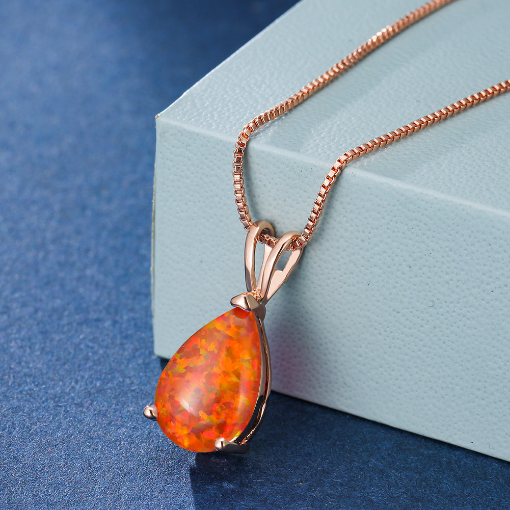 AA OUT OF STOCK Minimalist Drop Opal Pendant Necklace - Selina-Orange Opal-Rose gold-The Livary