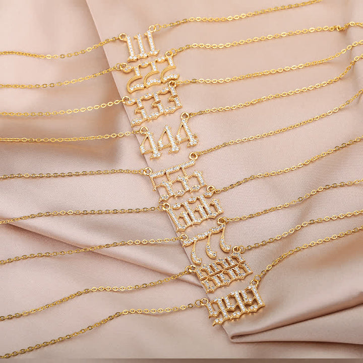 Zirconia Angel Numbers Necklace - Seraphina-Gold-777-The Livary