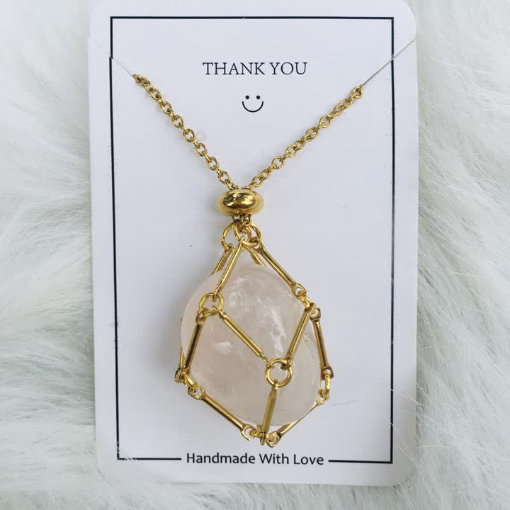 Small Natural Crystal Stone Bracelet Necklace - Iris-Rose quartz-Gold-The Livary