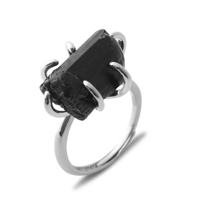 Six Claw Natural Crystal Adjustable Ring - Liora-Black tourmaline-Gold-The Livary