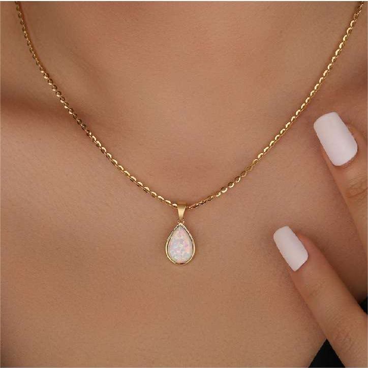 18K Natural Opal Drop Pendant Necklace - Eloise-The Livary