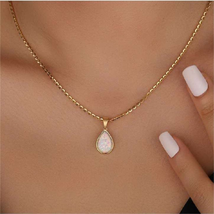 18K Natural Opal Drop Pendant Necklace - Eloise-The Livary
