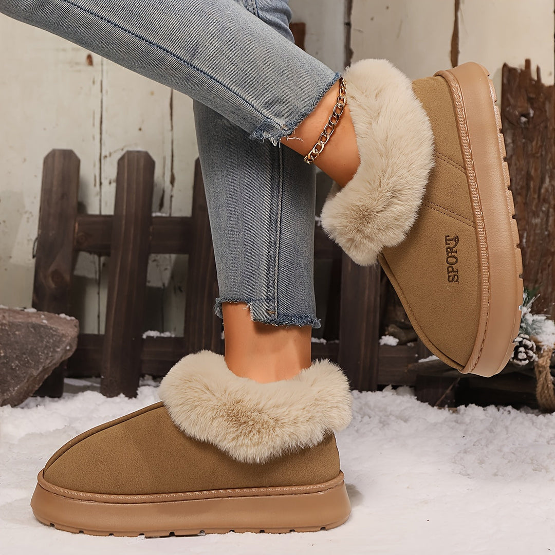 Warm Plush Ladies Slippers with Non-slip Sole - Sienna-Khaki-2.5-The Livary