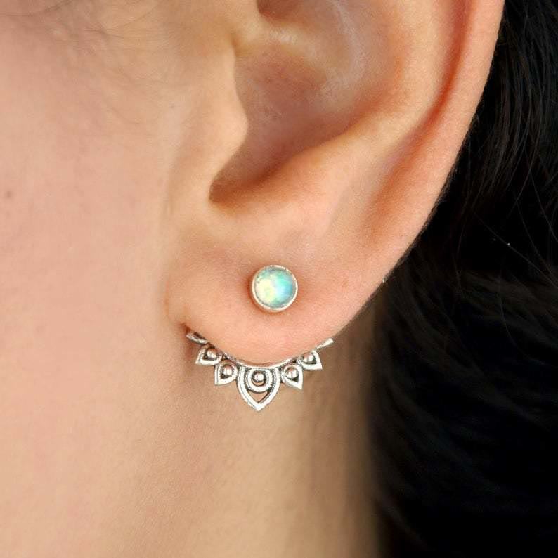 Natural Opal Lotus Earrings - Sophia-The Livary