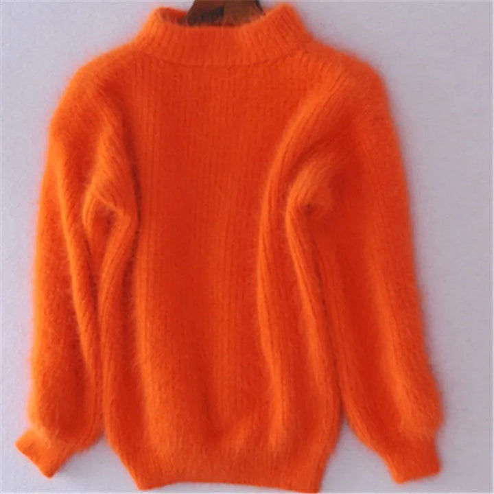 Casual Angora Knitted Women's Sweater - Livia-Orange-S-The Livary