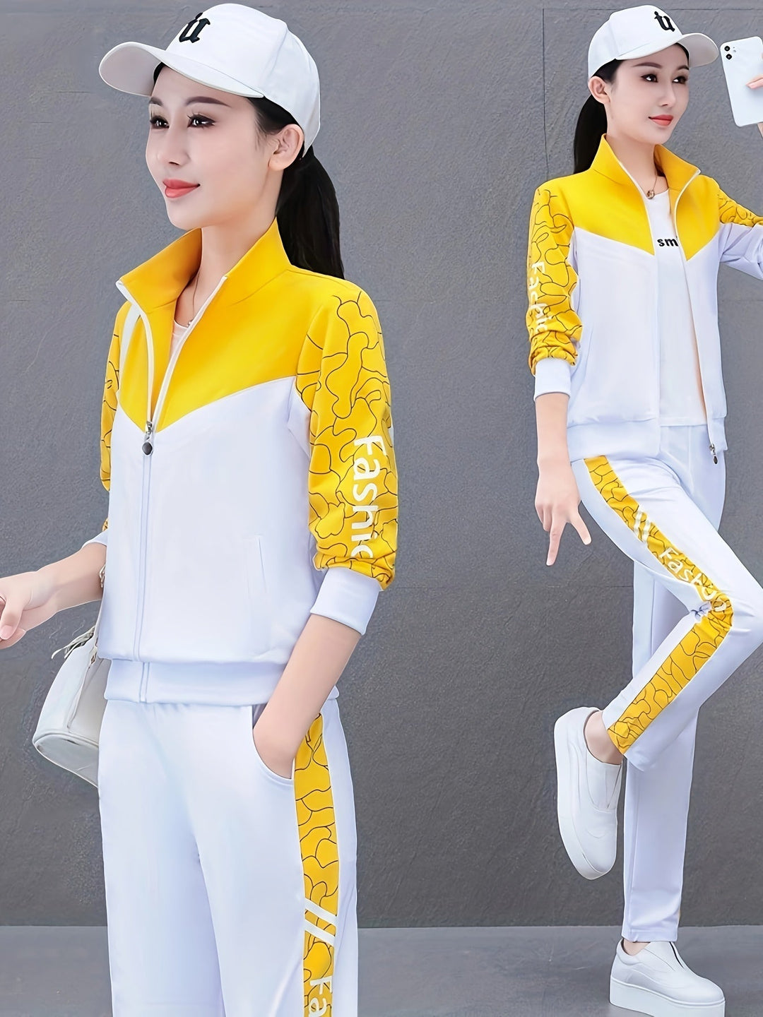 Comfortable and Stylish Tracksuit for Women - Sabine-Yellow - White-M-The Livary