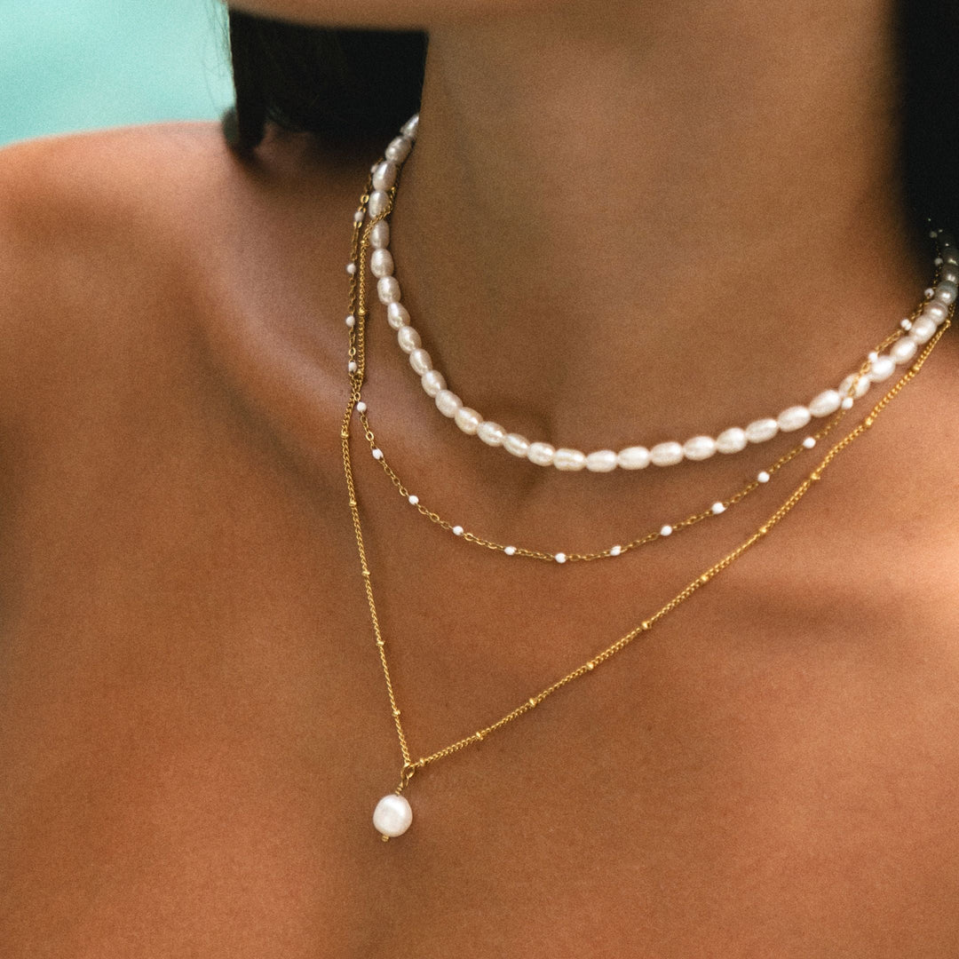 Choker with White Enamel Beads - Aurielle-Gold-The Livary