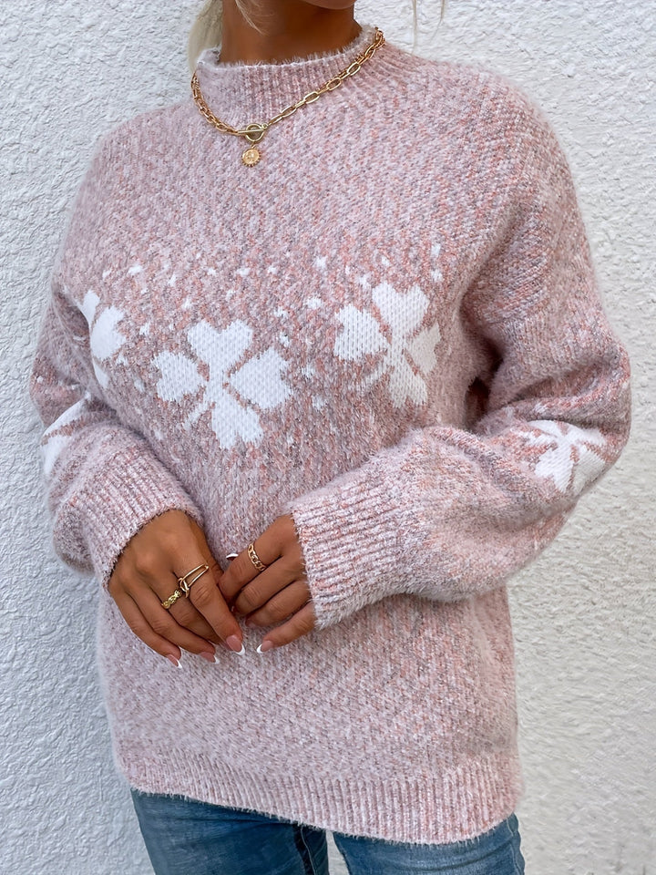 Sweater with Four-leaf Clover Pattern - Maeve-Pink-S-The Livary