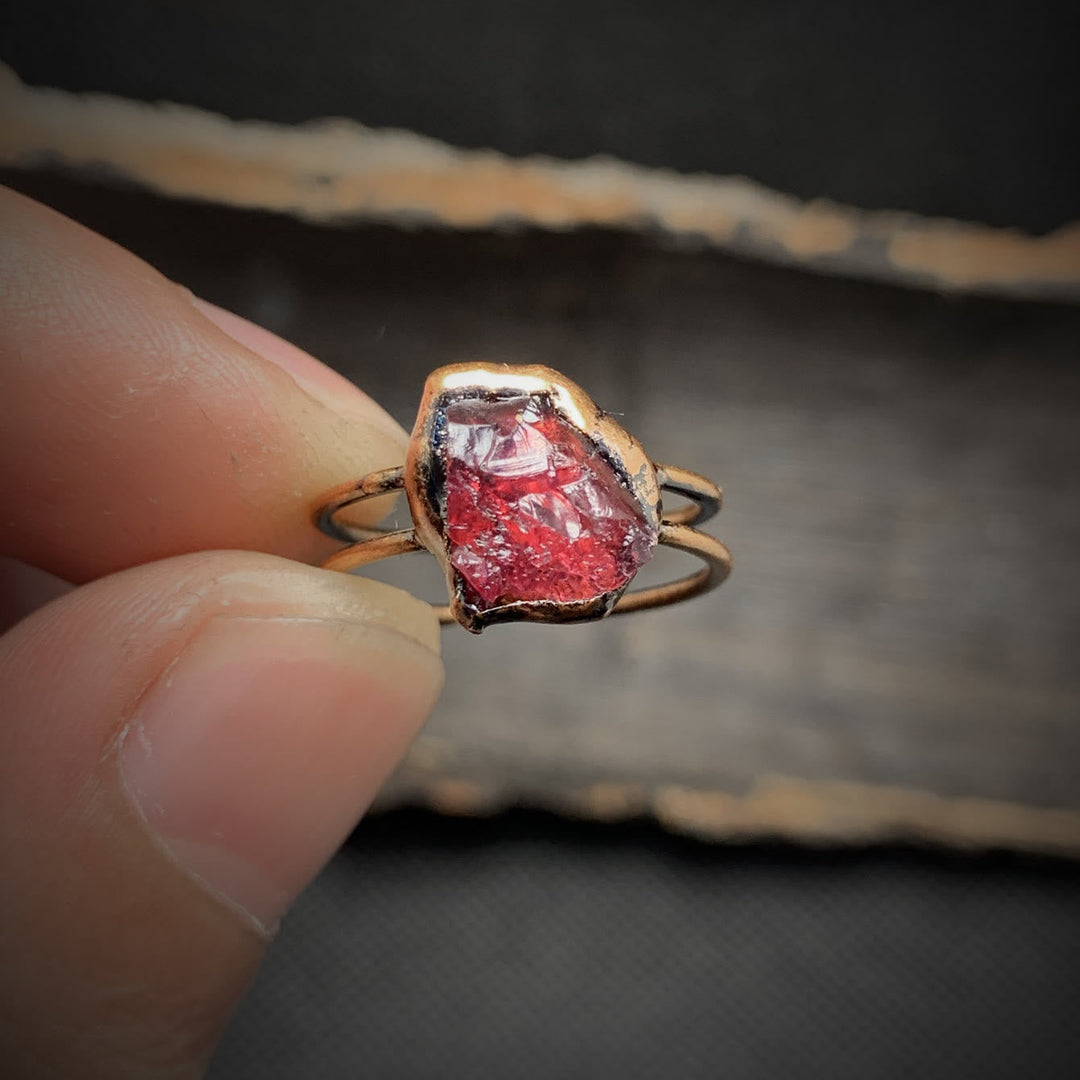 Natural Raw Birthstone Ring - Selina-January & Pomegranate-The Livary