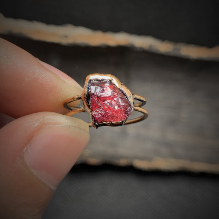Natural Raw Birthstone Ring - Selina-January & Pomegranate-The Livary