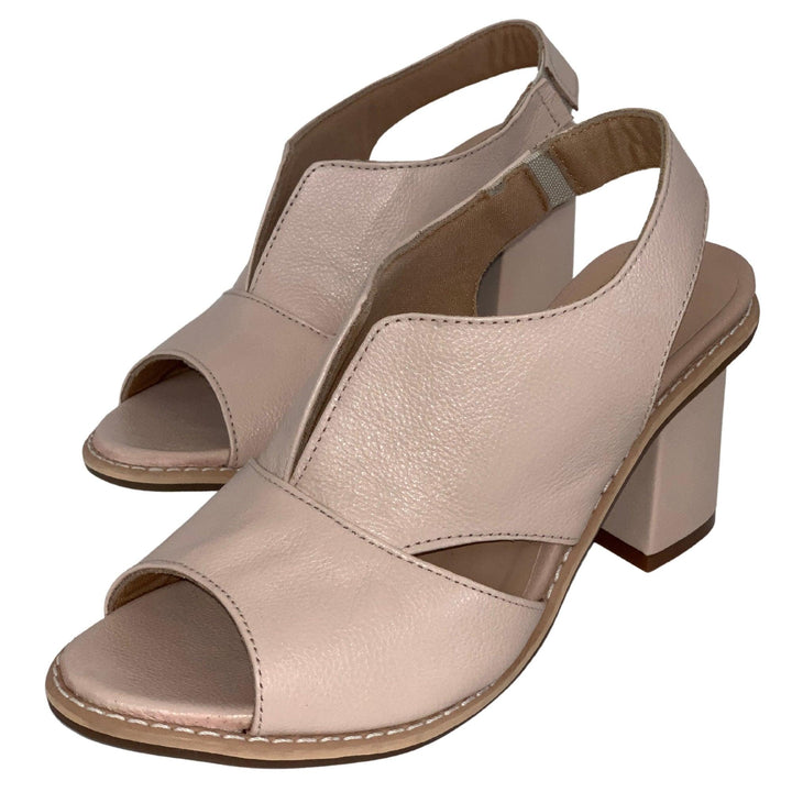 Women’s leather sandals with heel & comfort footbed – Selina-Beige-2.5-The Livary