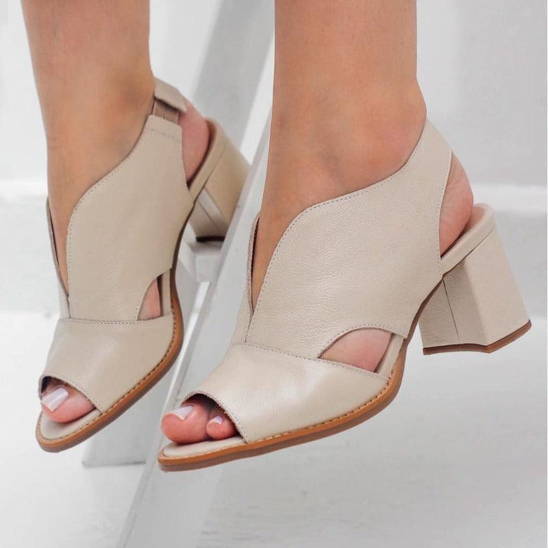 Women’s leather sandals with heel & comfort footbed – Selina-Beige-2.5-The Livary